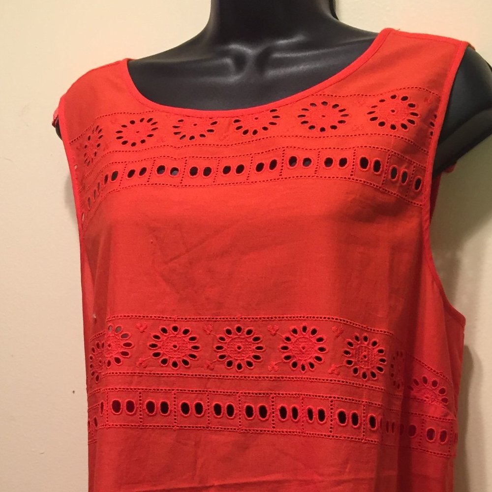 COTTON BRODERIE SHELL TOP, orange, Sz 14
